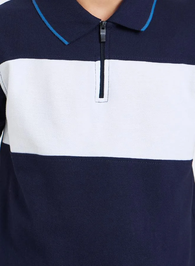 ستايلي تيشيرت بولو بنمط كتل الالوان وسحاب